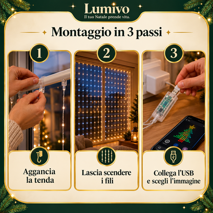 Tenda LED Smart 2 x 2 m – immagini e scritte dal telefono